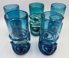 Handmade Blue Swirl Drinking Glasses Set Of 5 Colourful Unique Design 15cm Tall