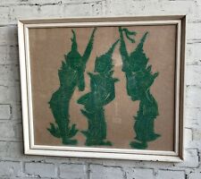 Vtg 50s 60s Mid Century Modern Abstract Thai Buddhist Temple Rubbings Painting