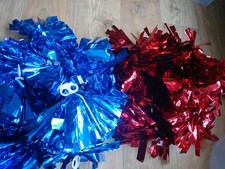 24x Job Lot Pom Poms (12 Pairs)  Red And Blue Foil Dancw Costumes Cheerleading