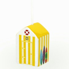 Light Yellow & White Ceramic Beach Hut Light Pull Corded - Bathroom - Nautical