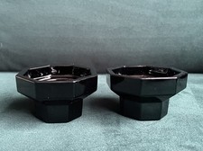 Vintage Arcoroc France Octime Black Glass Candlesticks Candle Holders Retro B8