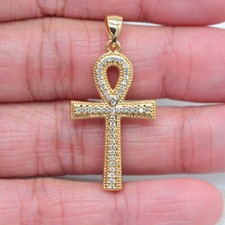 High Quality 18K Yellow Gold Filled Clear Topaz Egyptian Ankh Cross Pendant