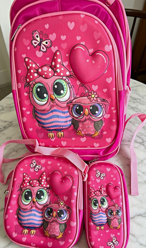 Girls pink owl hearts zip - owl,
