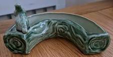 WADE Vintage 'Bunny on a Log'  Green Ceramic Posy Vase / Trinket Dish 