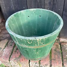 Lovely Primitive Distressed Wooden Green Barrel Sap Bucket Xmas Tree Planter