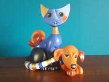 Large Goebel Rosina Wachtmeister Modern Art Cat and Dog Figurine Bella & Oskar