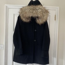 Zara Black Hooded Duffle Coat Jacket Detachable Faux Fur Trim Hood / Size M