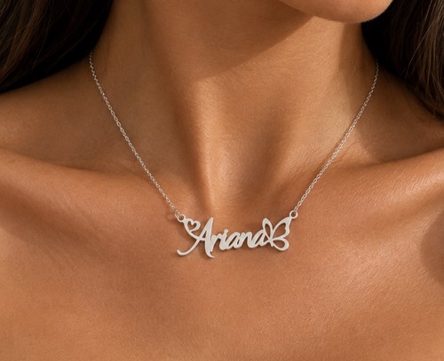 Butterfly name necklace - butterfly,