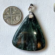 SERAPHINITE PYRAMID SHAPED  PENDANT AND ORNATE STAMPED 925 STERLING SILVER BAIL
