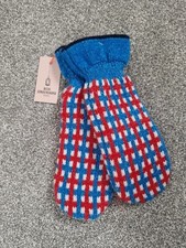 Beck Sondergaard Wool Blend Emerald Check Blue Aster Mittens Gloves M L