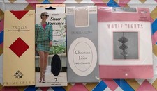 Four Pairs Vintage Tights Red Navy Champagne And Charcoal Seamed Ankle Motif