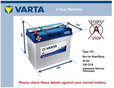 Battery fits TOYOTA PRIUS ZVW3 1.8 08 to 16 Varta 155 330A 45Ah 4Yr Warranty New