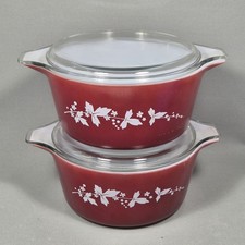 2 Vintage JAJ Pyrex Claret Red