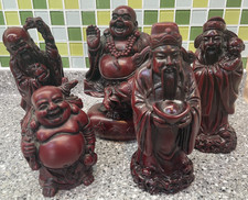 Vintage Happy Buddha Red Resin Figures x 5