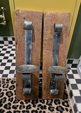 Wall Sconces X2. Heavy Wall Sconces On Rustic, Wooden Plaques. Large