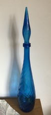Vintage EMPOLI Italy Blue Genie Bottle Decanter/stopper 22” Tall Twist Detail