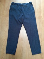 Autograph M&S Navy Blue Linen Mix Trousers, Size 12, pockets, zip & button
