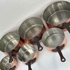 Vintage Kitchen Set of 6 Heavy Copper Pans Each One Stamped Made In France