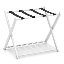 Luggage Rack Folding Suitcase Stand with Storage Shelf-White