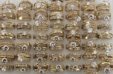 42sets Wholesale Lots 2 In 1 Gold P Ring Clear Rhinestone CZ Lady's Rings EH330