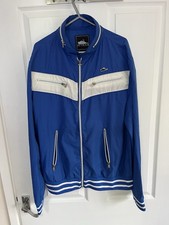 Atticus Blue White Track Jacket Size M Retro Windbreaker Zip Pockets Logo