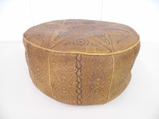 Vintage Moroccan real leather Pouffe Footrest stool handcraft ottoman 1970s