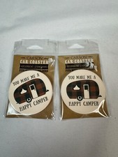 2 Carson Car Coaster Absorbent Stoneware Retro Camper You Make Me A Happy Camper