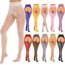 Woman Sheer Footed Pantyhose Oil Glossy Crotchless Tights Ultra Thin Stocking