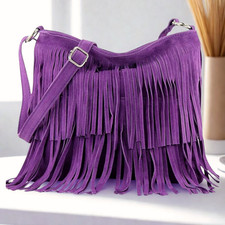 Suede fringe bag real leather - bag,,