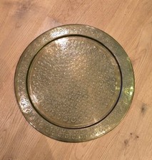 Vintage Indian Large Brass Etched Plate / Tray with pretty design (39cm)