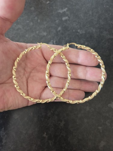 9ct gold satin twisted hoops - gold,