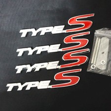 TYPE-S Silver White Red Metal Grille Emblem + 3x Decal Badge Sticker Line Racing