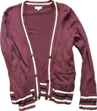 Longline Retro 80s Cardigan Sailor Nautical Style Burgundy Stripe Hamptons L 12