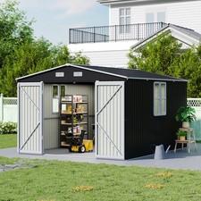 XL Metal Garden Shed Sheds 12x10ft Outdoor Storage Tool House With Dual Windows