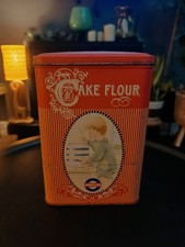 Vintage Snowflake Cake Flour Storage Tin Retro Kitchen Prop Red Rare