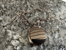 Shiny Black Quartz Pocket Watch. Black Dial, White Hands.  G12