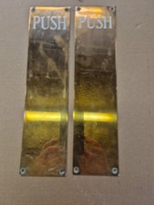 Vintage 2 Pairs Of Heavy Duty Solid Brass Door Push Plates - Reclaimed