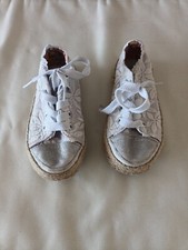 Primark White Lace Silver Glitter Plimsoles. Size 10 