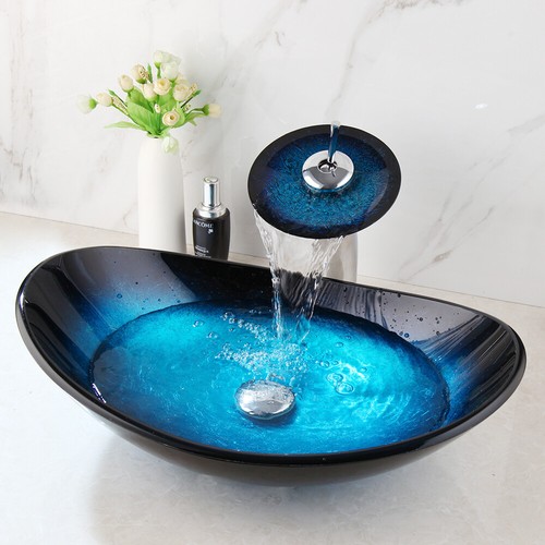 Oval blue black bathroom - blue,