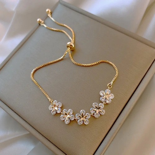Gold flower adjustable - flower, cz