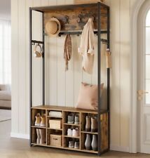 Industrial Coat Rack Vintage Rustic Hall Entryway Storage Bench Shoe Stand Hooks