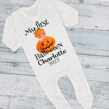 Personalised My 1st Halloween Pumpkin 2025 Baby Bib Vest Grow Romper T-Shirt