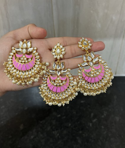Gold tone pink kundan - pink, style