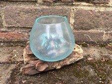 IMPERFECT 50% OFF Molten Glass Round Bowl Teak Root Wood Base Stand Decor