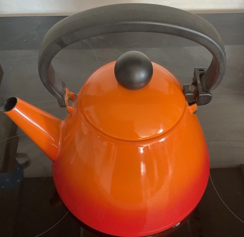 Vintage enamel orange teapot - vintage,