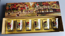 1960s Set of 6 Retro Hunting Scenes Shot Glasses in Original Box Size 7 x 4 cm