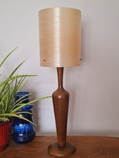 Vintage Retro Mid Century 50s 60s Teak Wood Table Lamp Spun Fiberglass Lampshade