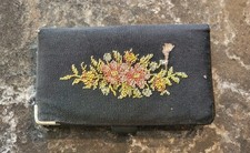 Vintage Embroidered Petit Point Sewing & Manicure Kit Snap Closure 1940's