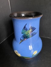 Vintage Watcome Torquay Pottery Hand Painted Vase Kingfisher & Lilies VGC #206