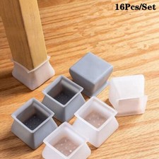 16pcs Square Silicone Chair Leg Caps Table Cover Feet Pads Floor Protectors